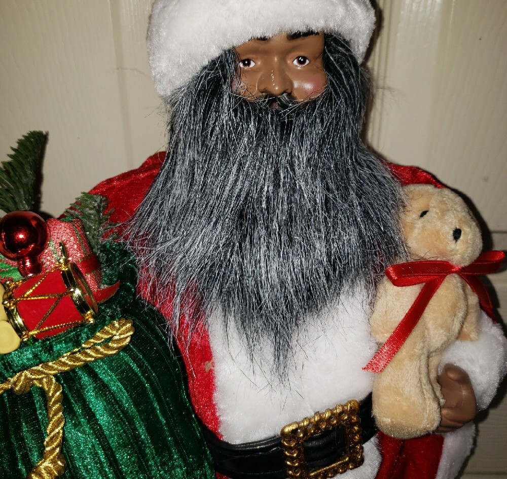 18" African American Black Ethnic Festive Santa Figurine Holiday Decor